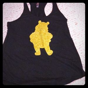Black tank with Pooh Bear in gold glitter!